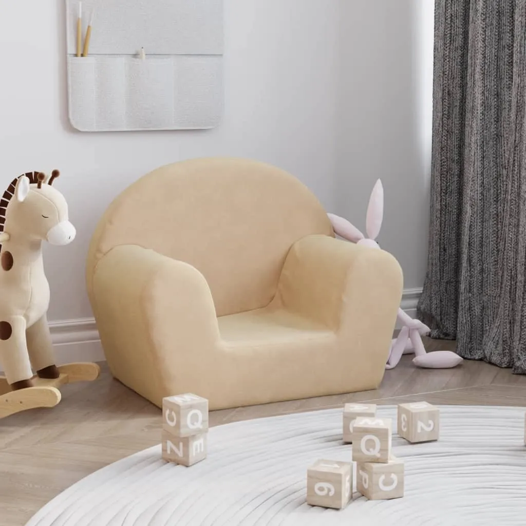 vidaXL Divano per Bambini Crema in Morbido Peluche