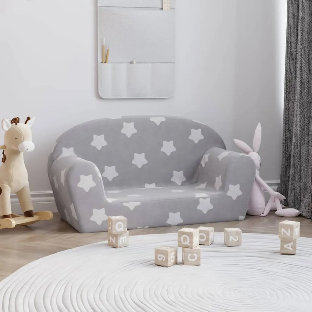 vidaXL Divano per Bambini 2 Posti Grigio Chiaro Stelle Morbido Peluche