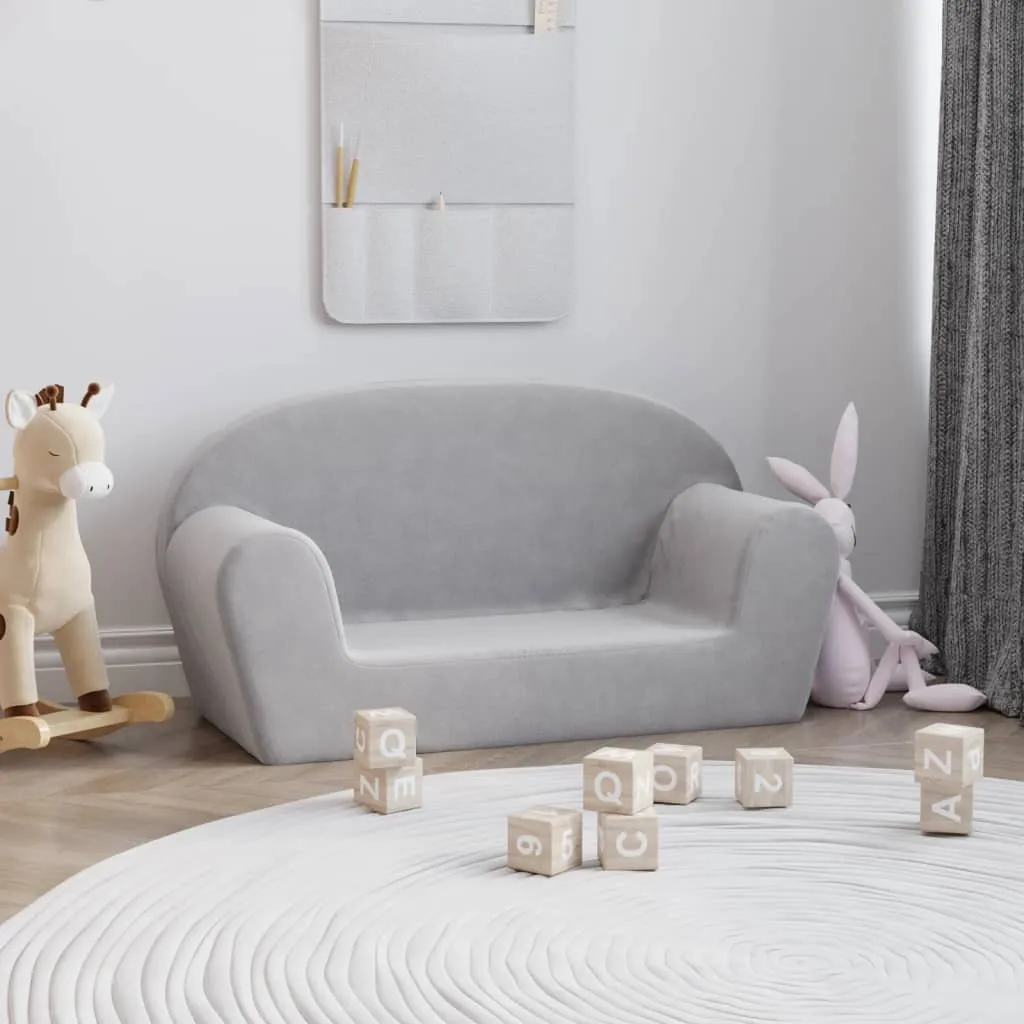 vidaXL Divano per Bambini a 2 Posti Grigio Chiaro in Morbido Peluche