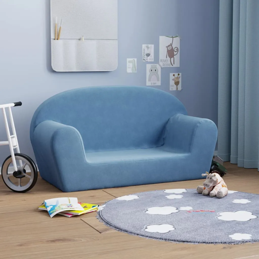 vidaXL Divano per Bambini a 2 Posti Blu in Morbido Peluche