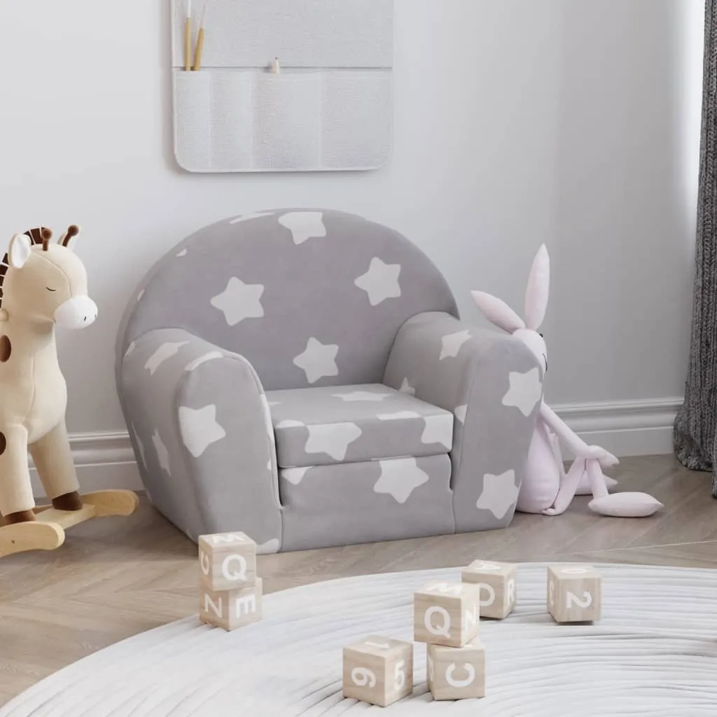 vidaXL Divano Letto Bambini Grigio Chiaro con Stelle Morbido Peluche