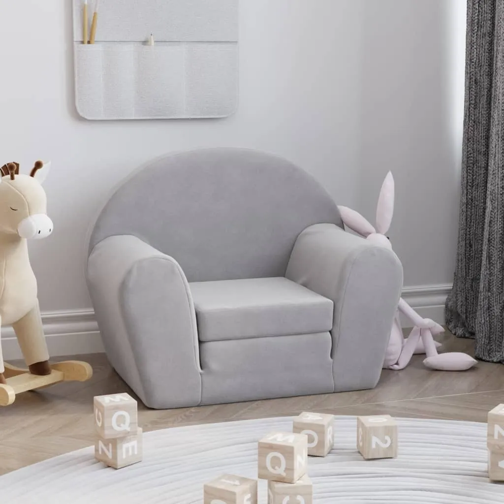 vidaXL Divano per Bambini Grigio Chiaro in Morbido Peluche