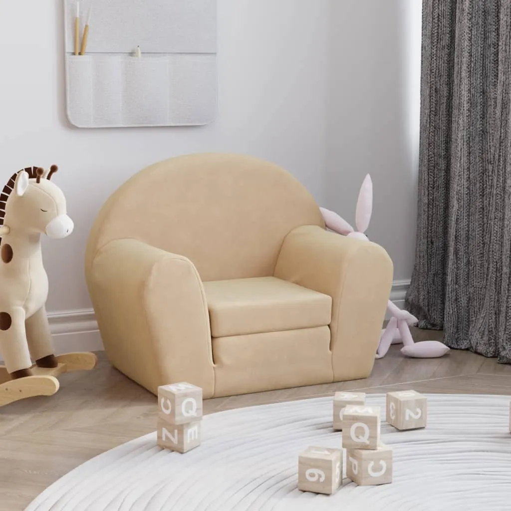 vidaXL Divano Letto per Bambini Crema in Morbido Peluche