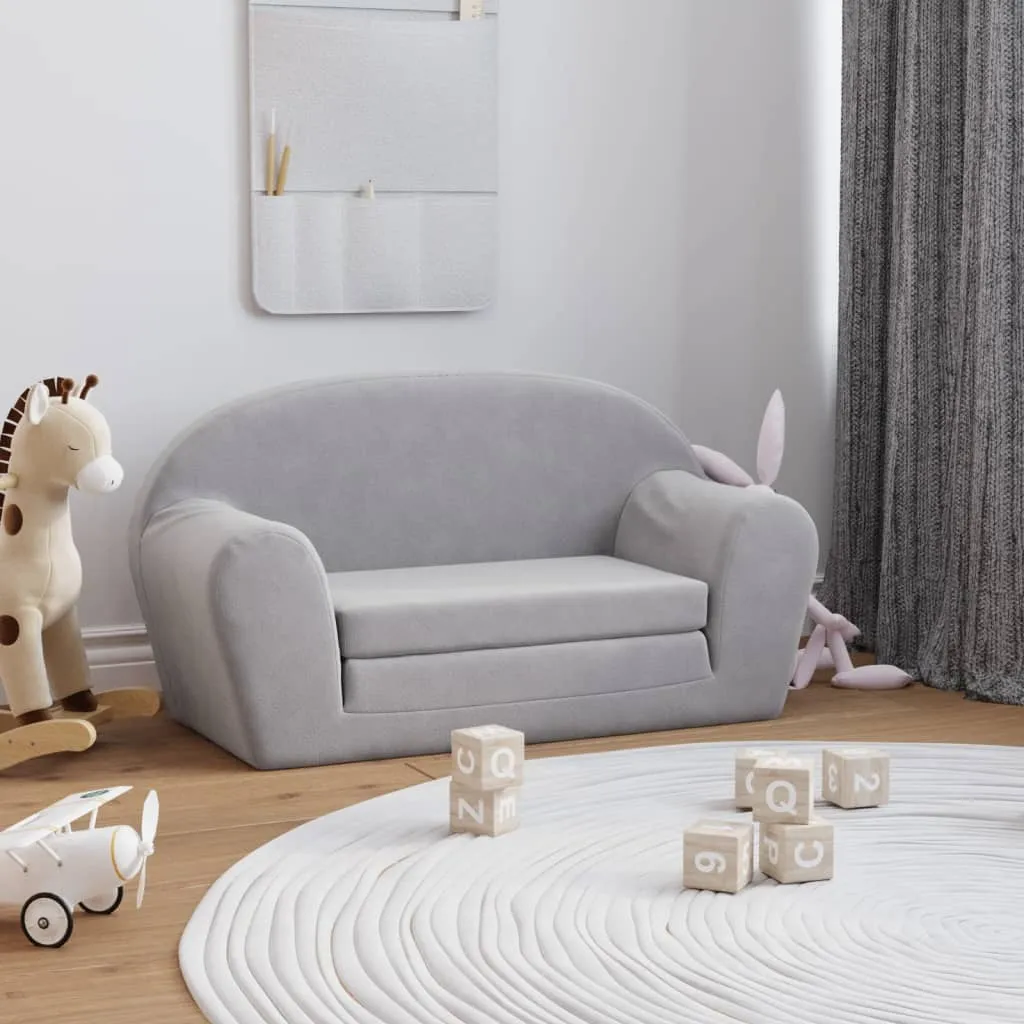 vidaXL Divano Letto per Bambini a 2 Posti Grigio Chiaro in Peluche