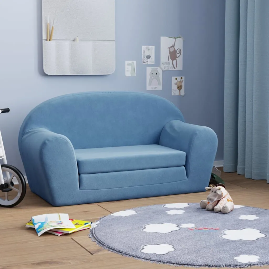 vidaXL Divano Letto per Bambini a 2 Posti Blu in Morbido Peluche