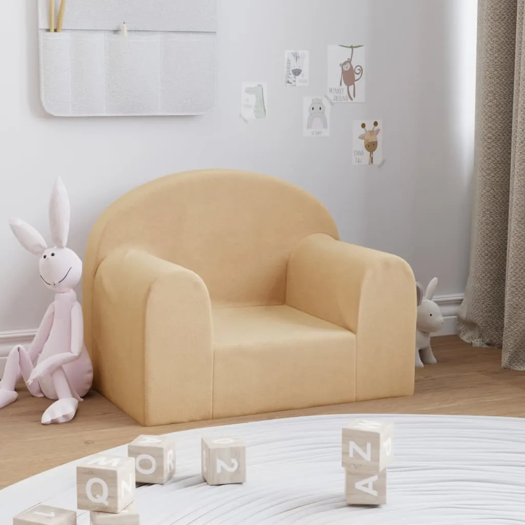 vidaXL Divano per Bambini Crema in Morbido Peluche