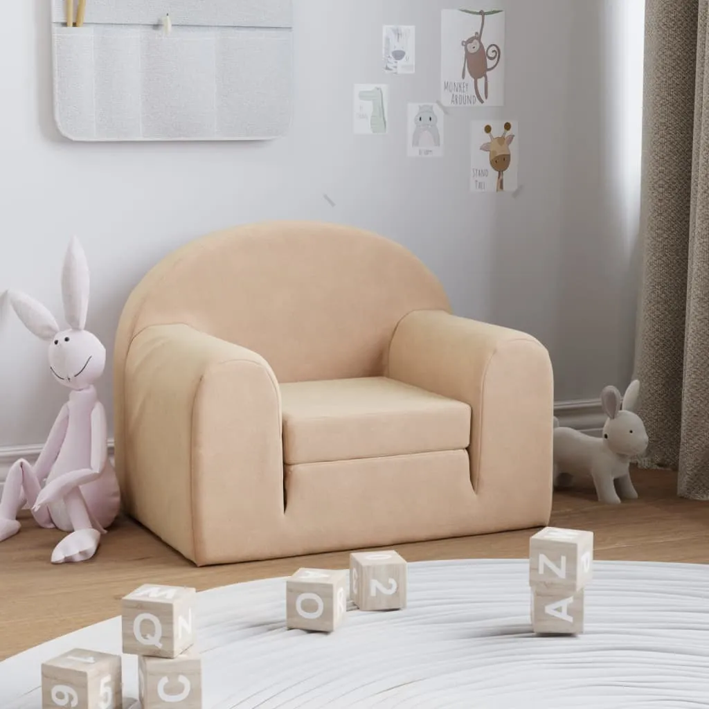 vidaXL Divano Letto per Bambini Crema in Morbido Peluche