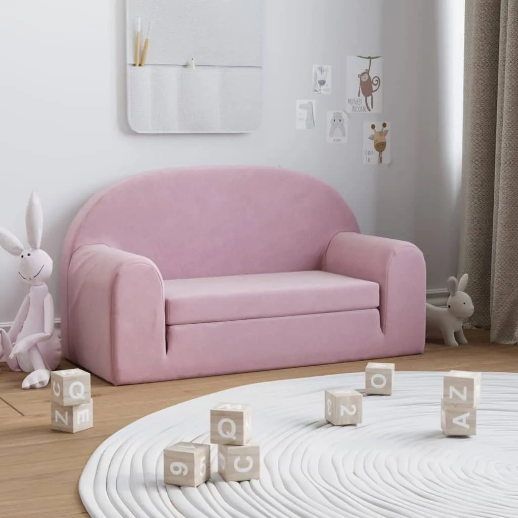 vidaXL Divano Letto per Bambini 2 Posti Rosa in Morbido Peluche