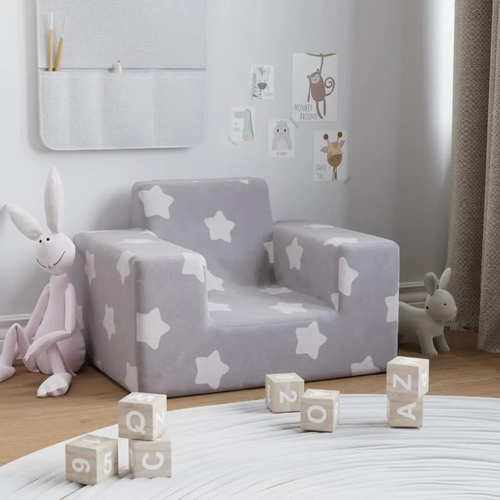 vidaXL Divano per Bambini Grigio Chiaro con Stelle in Morbido Peluche