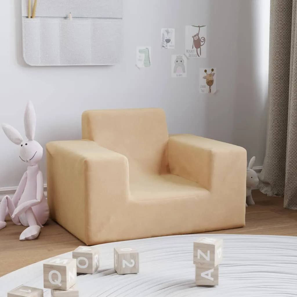 vidaXL Divano per Bambini Crema in Morbido Peluche