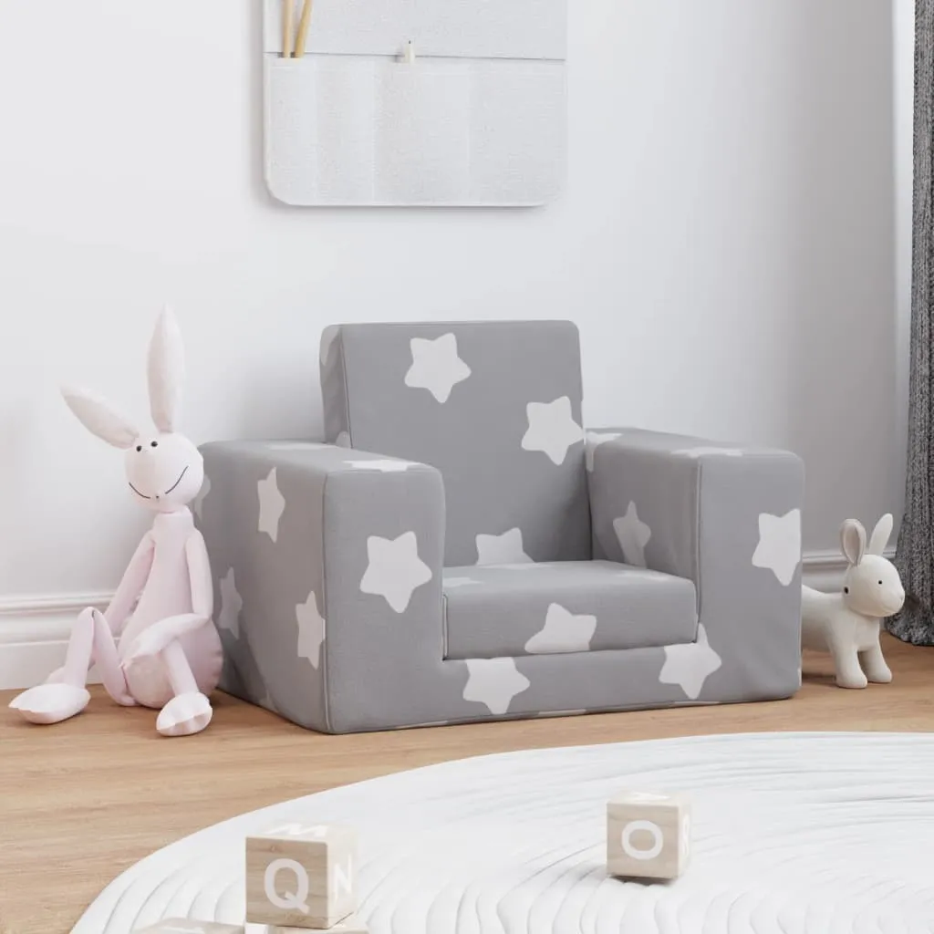 vidaXL Divano Letto Bambini Grigio Chiaro con Stelle Morbido Peluche