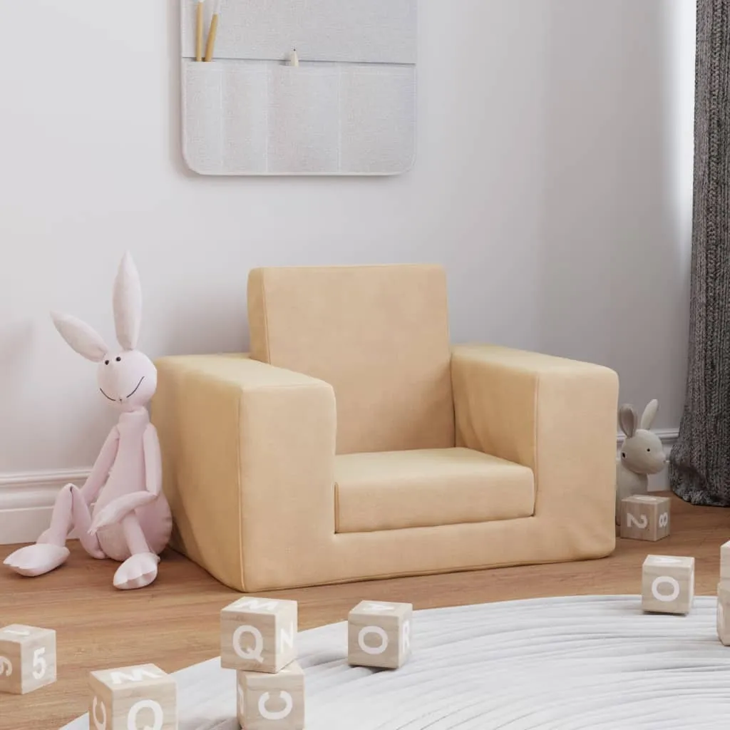 vidaXL Divano Letto per Bambini Crema in Morbido Peluche