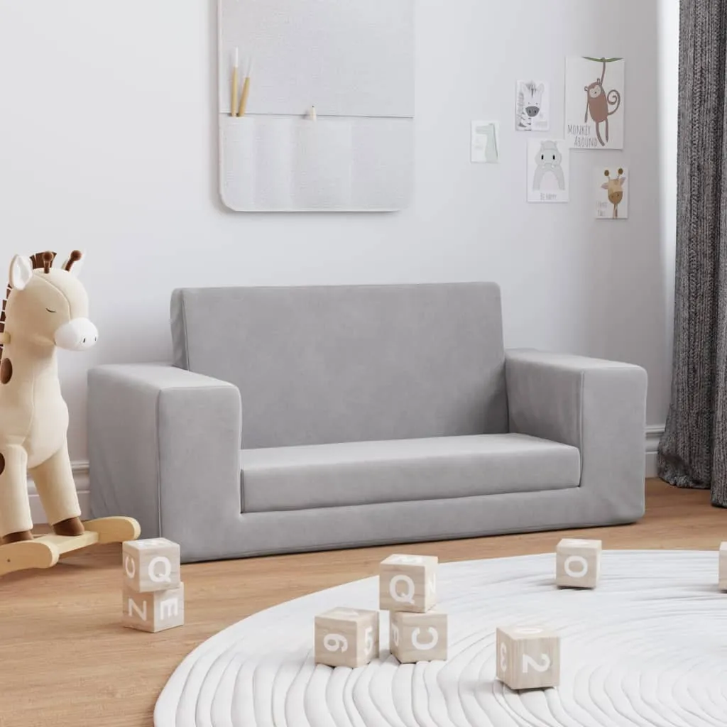 vidaXL Divano Letto per Bambini a 2 Posti Grigio Chiaro in Peluche