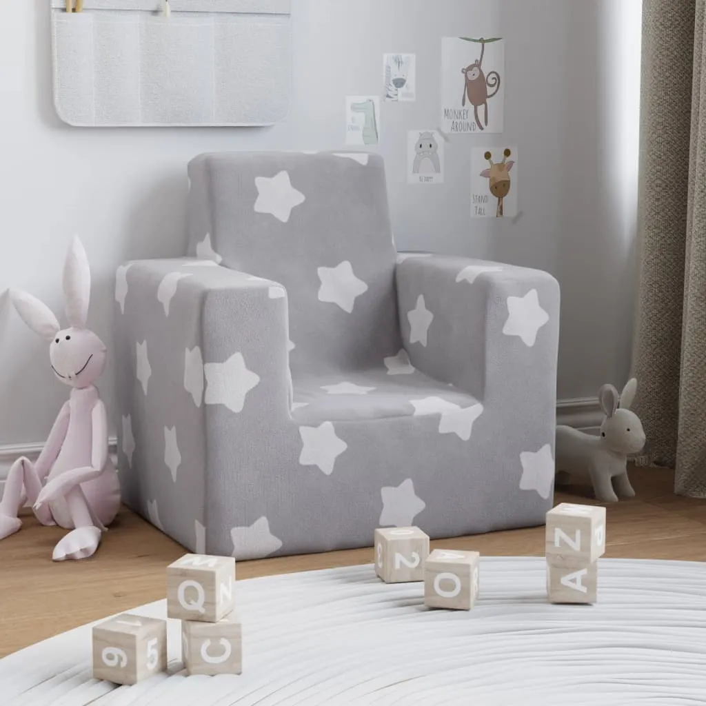 vidaXL Divano per Bambini Grigio Chiaro con Stelle in Morbido Peluche