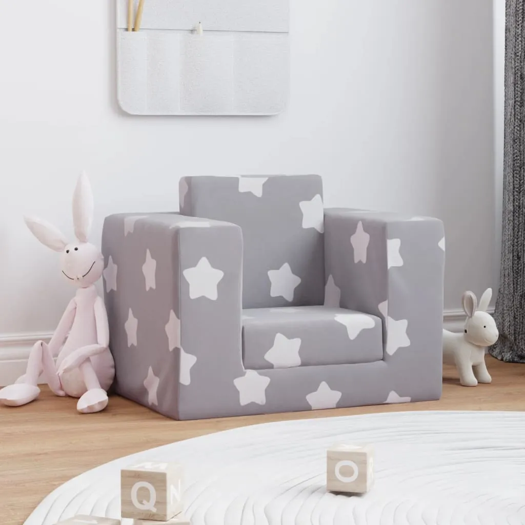 vidaXL Divano Letto Bambini Grigio Chiaro con Stelle Morbido Peluche