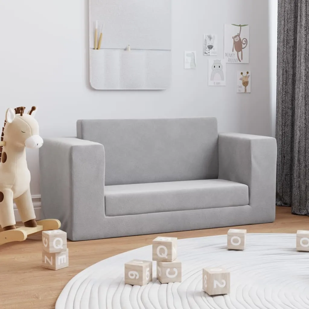 vidaXL Divano Letto per Bambini a 2 Posti Grigio Chiaro in Peluche