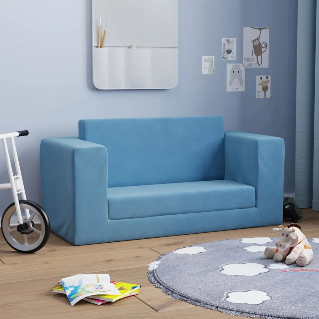 vidaXL Divano Letto per Bambini a 2 Posti Blu in Morbido Peluche