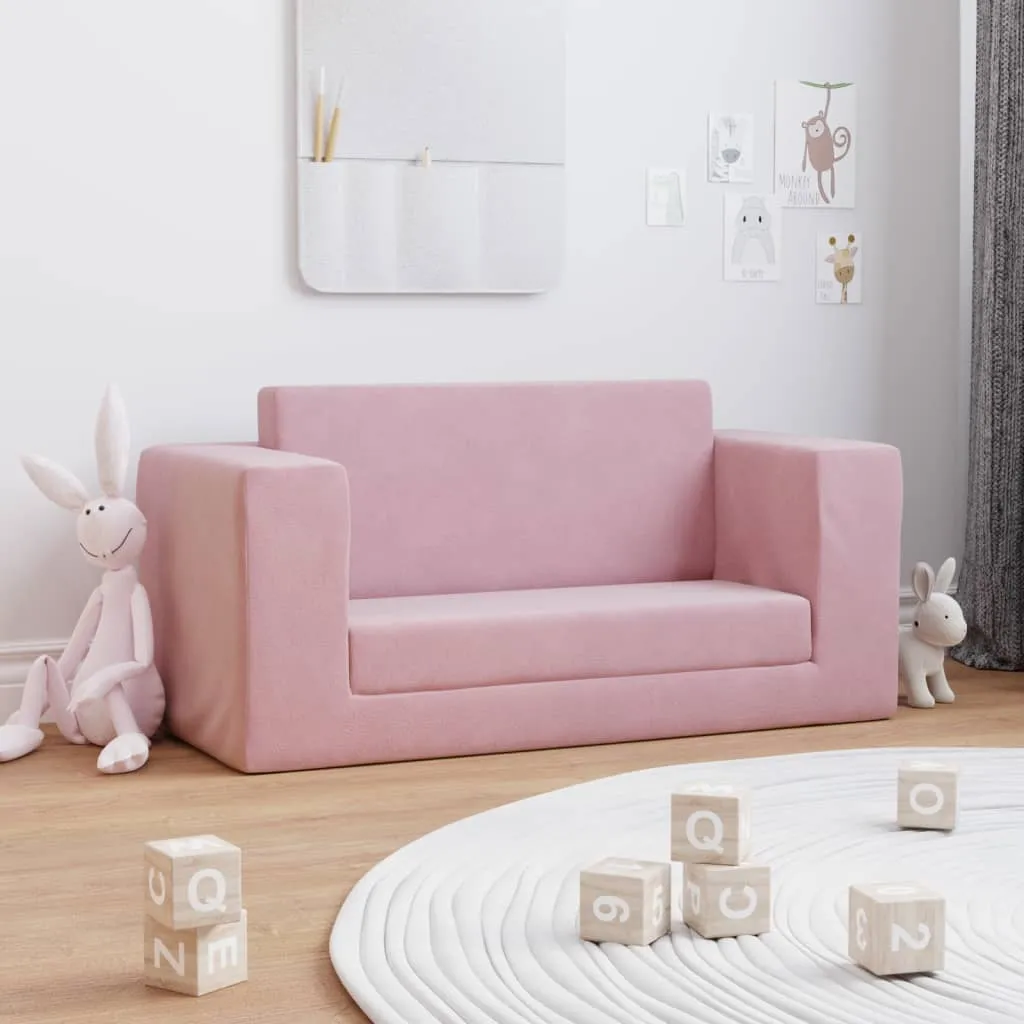 vidaXL Divano Letto per Bambini 2 Posti Rosa in Morbido Peluche