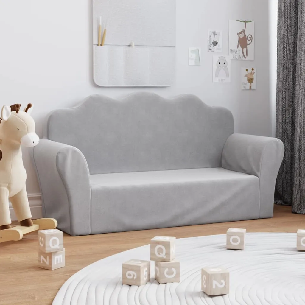 vidaXL Divano per Bambini a 2 Posti Grigio Chiaro in Morbido Peluche