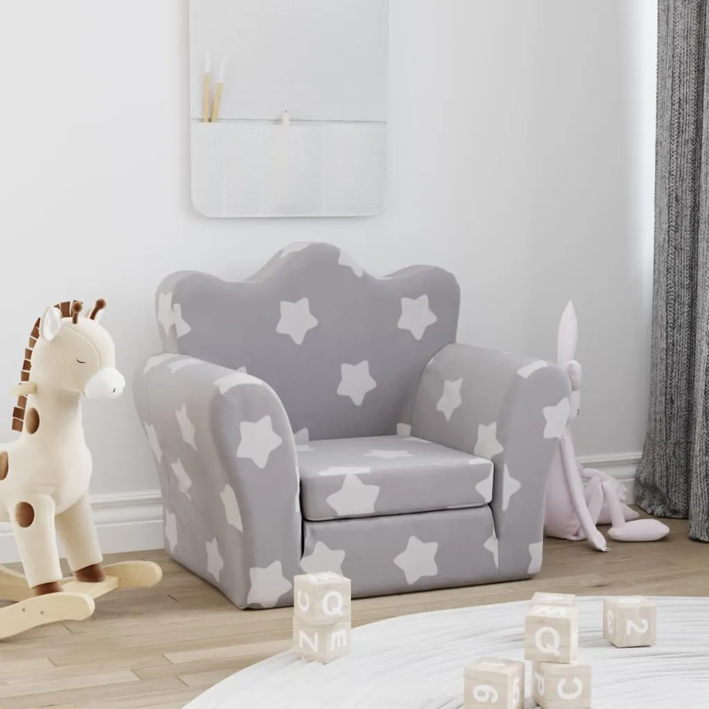 vidaXL Divano Letto Bambini Grigio Chiaro con Stelle Morbido Peluche