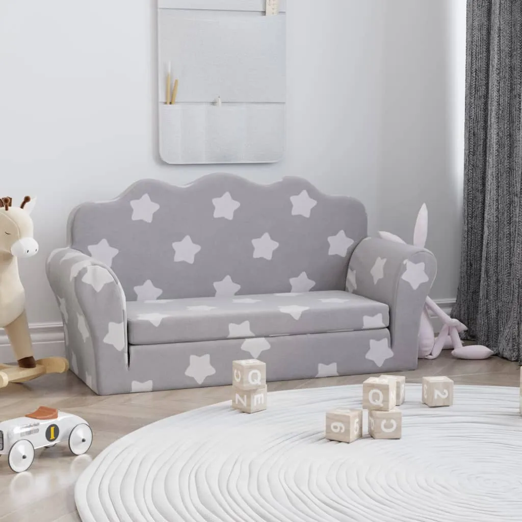 vidaXL Divano per Bambini 2 Posti Grigio Chiaro Stelle Morbido Peluche