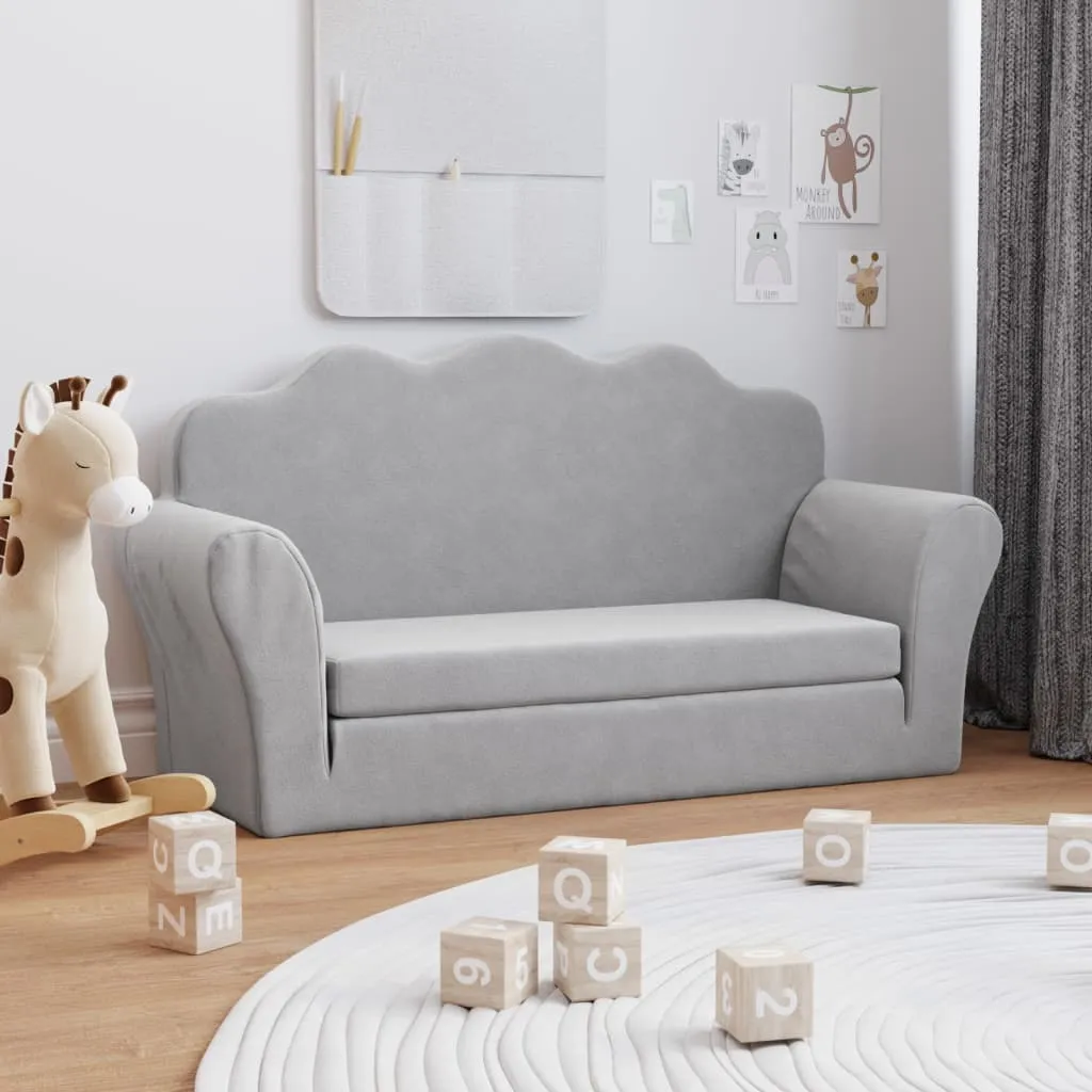 vidaXL Divano Letto per Bambini a 2 Posti Grigio Chiaro in Peluche