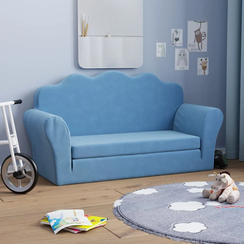 vidaXL Divano Letto per Bambini a 2 Posti Blu in Morbido Peluche