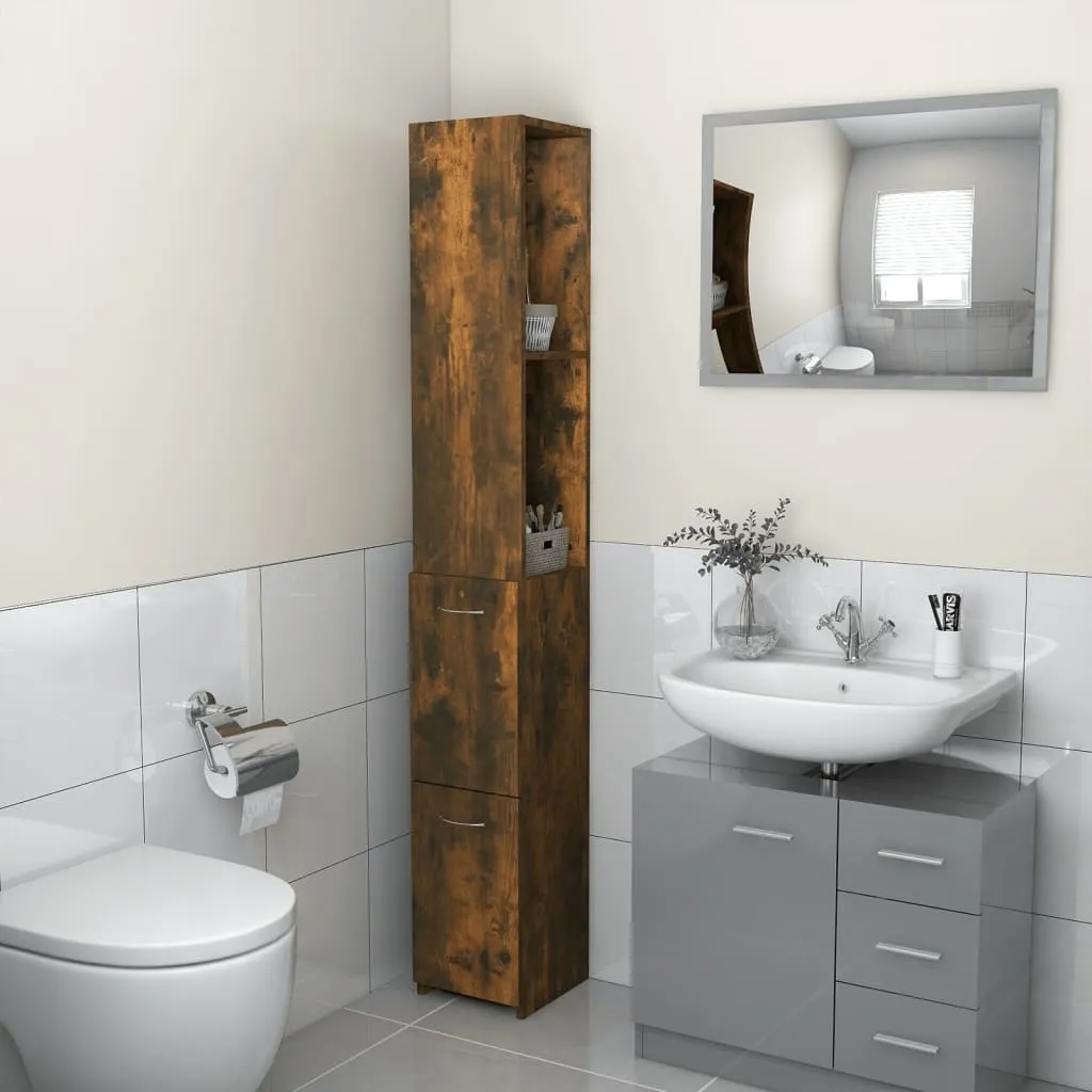 vidaXL Armadietto Bagno Rovere Fumo 25x26,5x170cm in Legno Multistrato