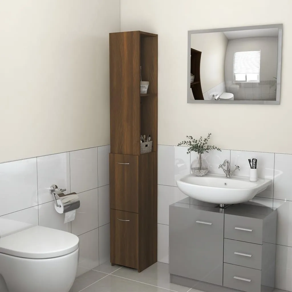 vidaXL Armadietto Bagno Rovere Marrone 25x26,5x170cm Legno Multistrato