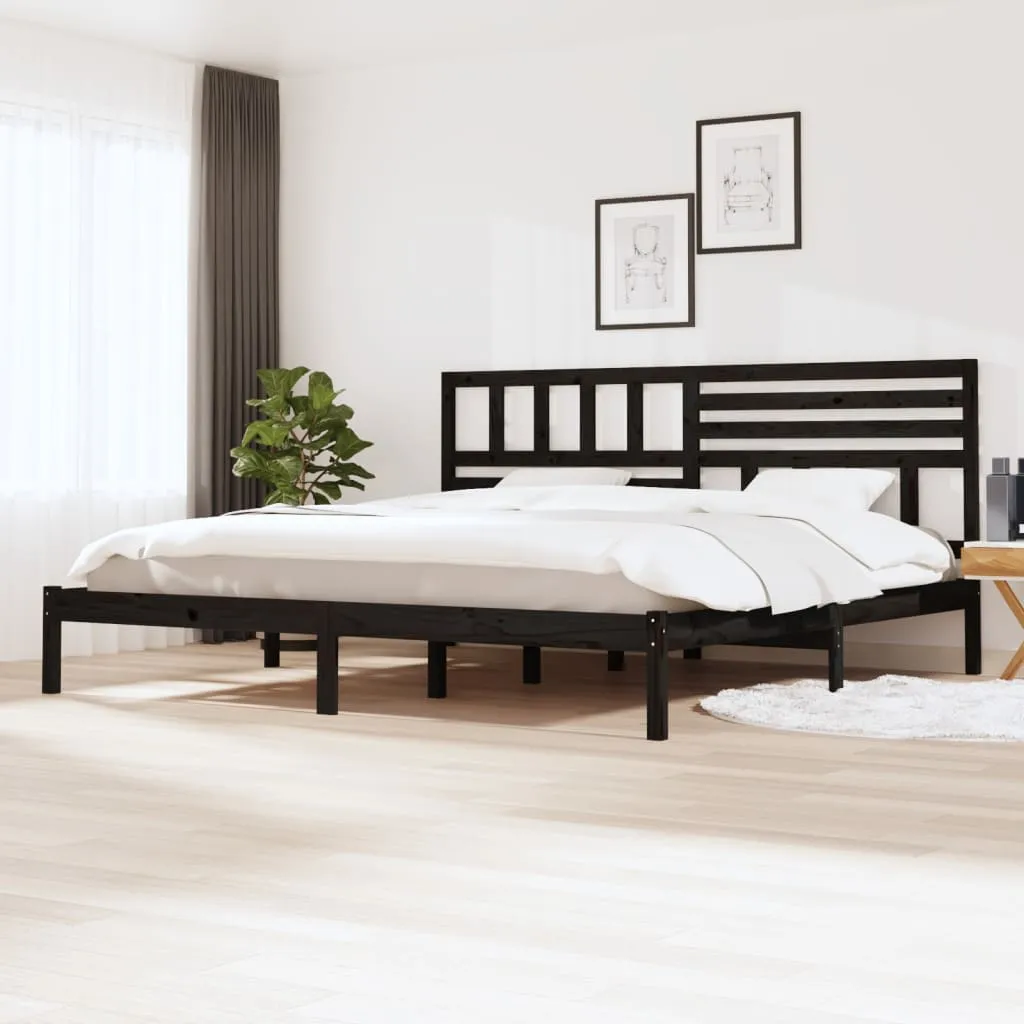 vidaXL Giroletto Nero 180x200 cm Super King in Legno Massello di Pino