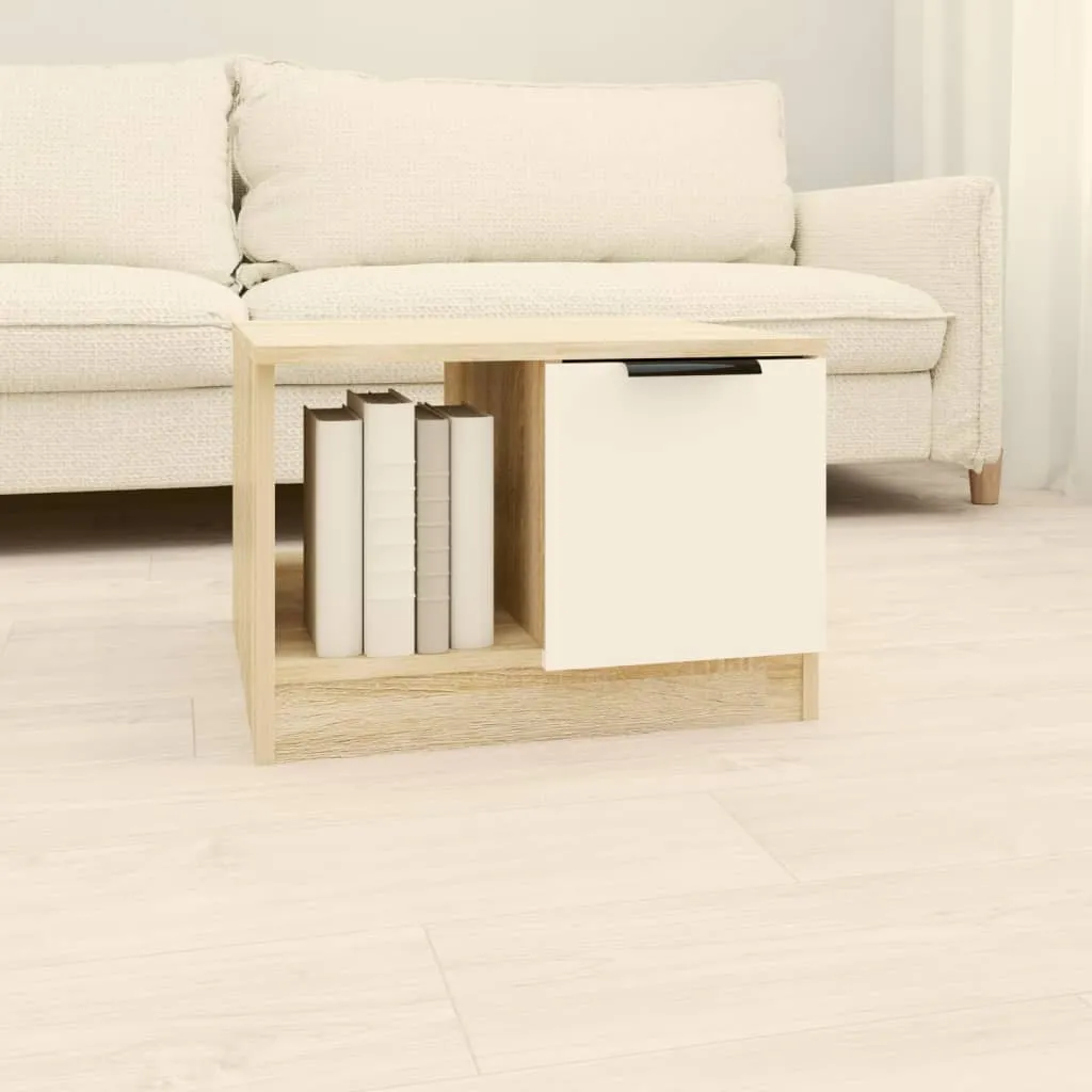 vidaXL Tavolino Bianco e Rovere Sonoma 50x50x36 cm Legno Multistrato