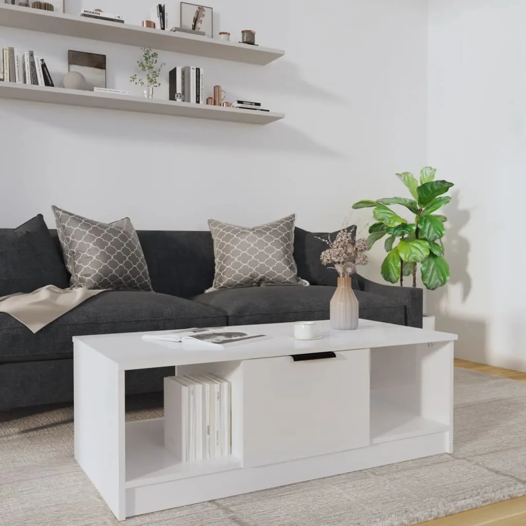 vidaXL Tavolino da Salotto Bianco Lucido 102x50x36cm Legno Multistrato