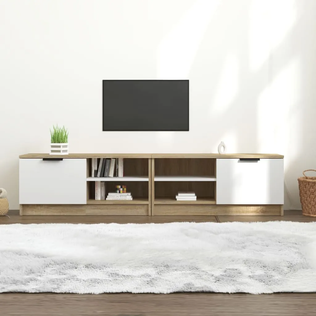 vidaXL Mobili TV 2pz Bianco e Sonoma 80x35x36,5cm Legno Multistrato