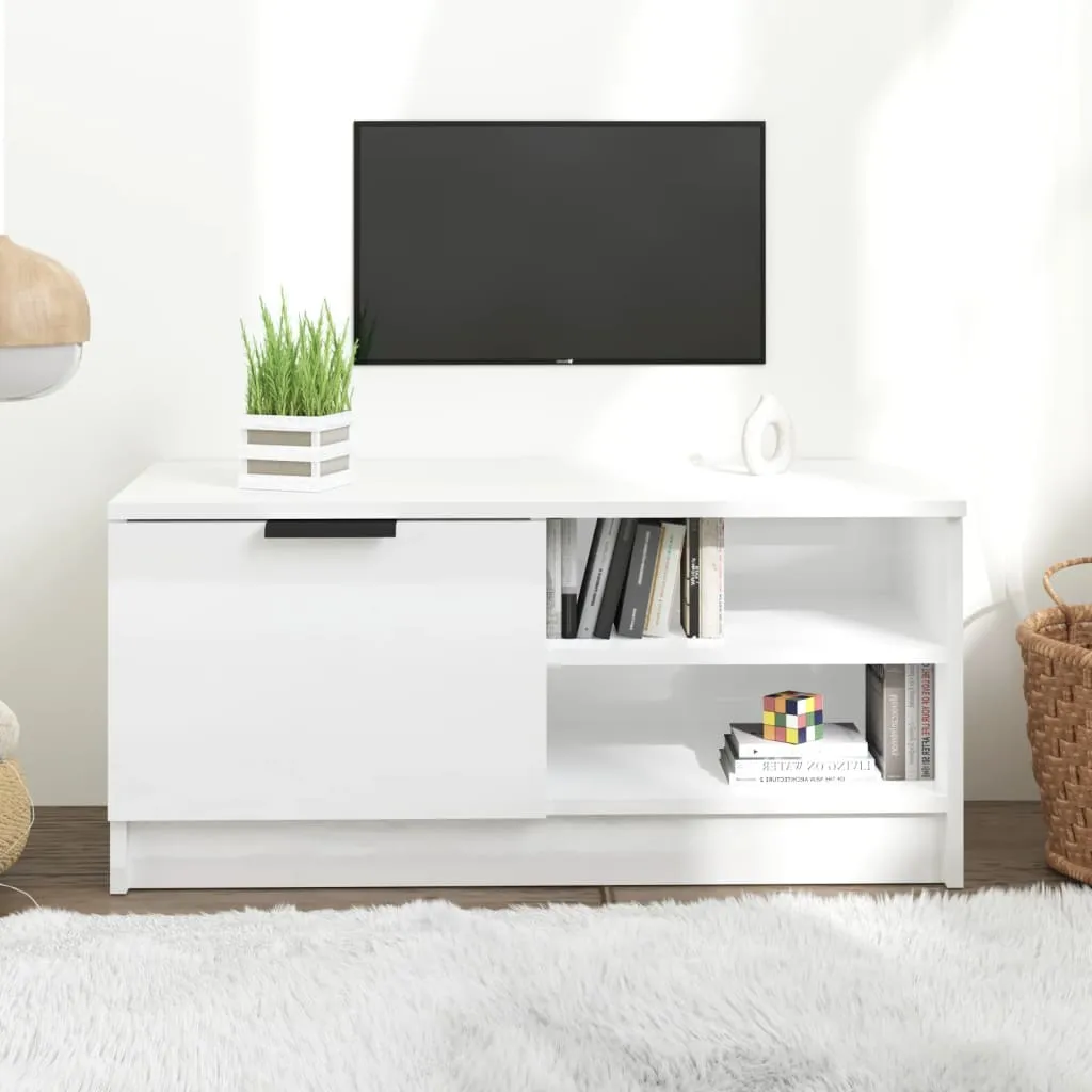 vidaXL Mobile Porta TV Bianco Lucido 80x35x45 cm in Legno Multistrato