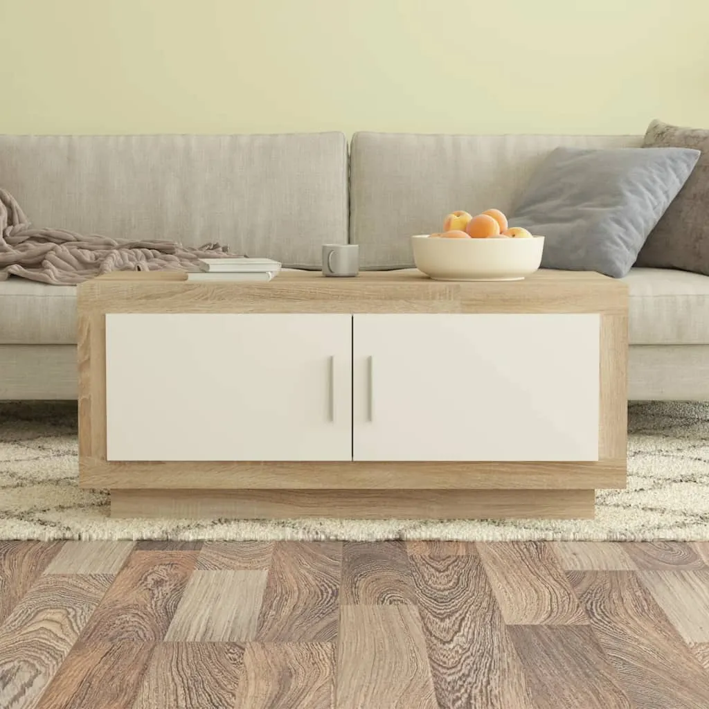 vidaXL Tavolino Bianco e Rovere Sonoma 102x50x45cm in Legno Compensato