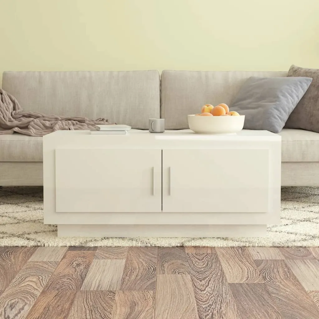 vidaXL Tavolino da Salotto Bianco Lucido 102x50x45cm Legno Compensato