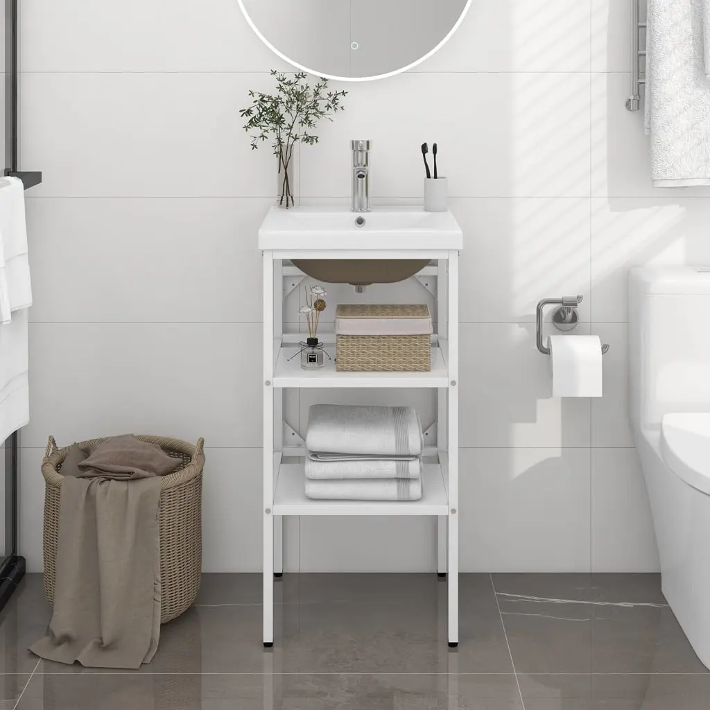 Telaio per Lavabo da Bagno con Lavabo Integrato Bianco in Ferro