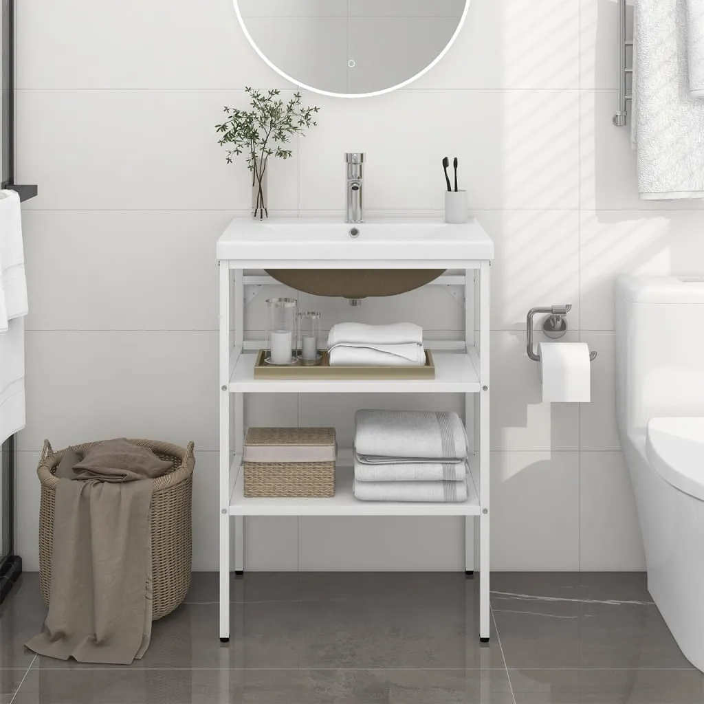 vidaXL Telaio per Lavabo da Bagno con Lavabo Integrato Bianco in Ferro