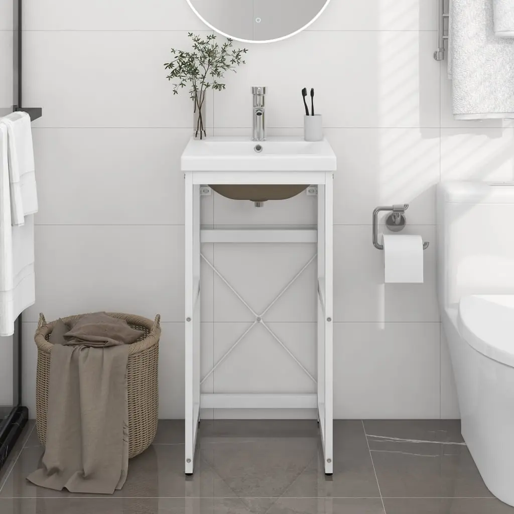 Telaio per Lavabo da Bagno con Lavabo Integrato Bianco in Ferro