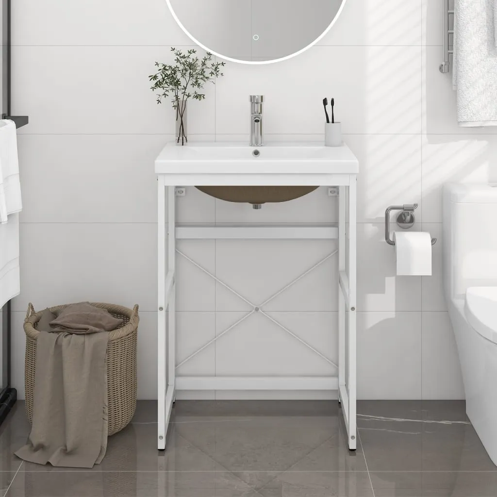 vidaXL Telaio per Lavabo da Bagno con Lavabo Integrato Bianco in Ferro