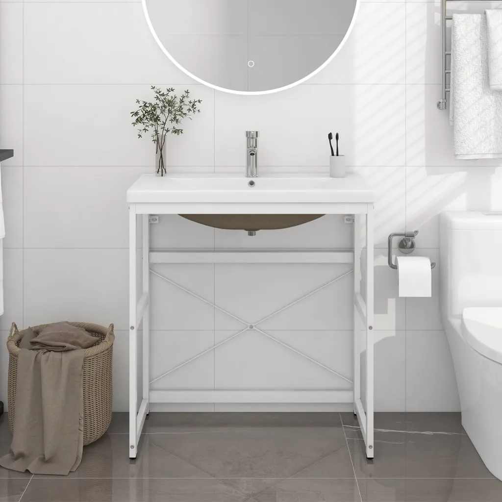 vidaXL Telaio per Lavabo da Bagno con Lavabo Integrato Bianco in Ferro