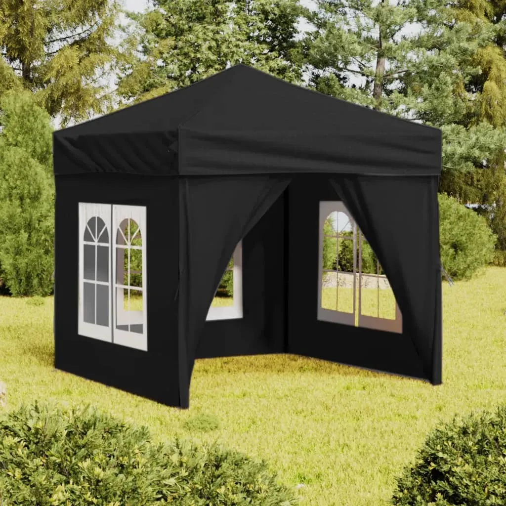 vidaXL Tenda per Feste Pieghevole con Pareti Laterali Nero 2x2 m