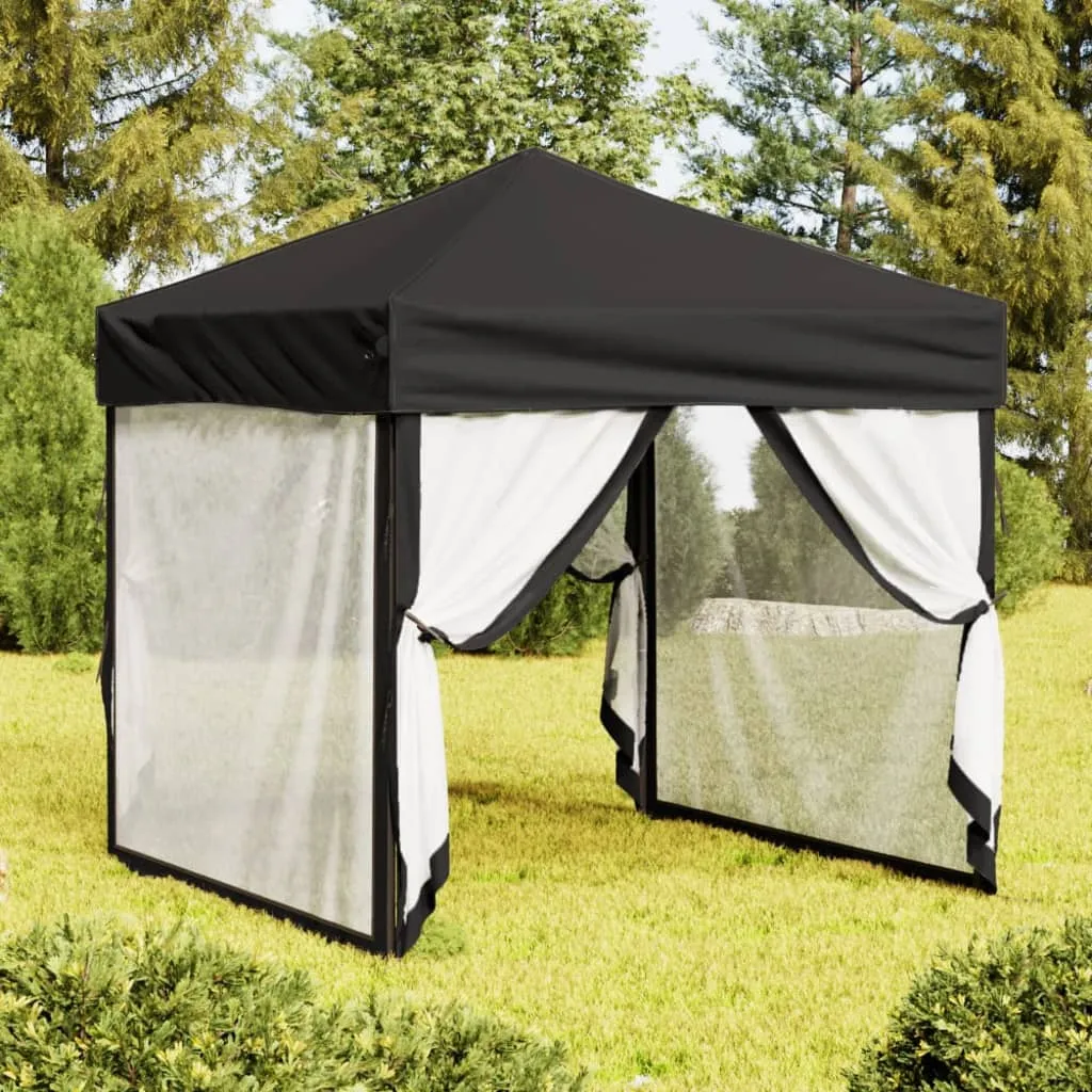 vidaXL Tenda per Feste Pieghevole con Pareti Laterali Nero 2x2 m