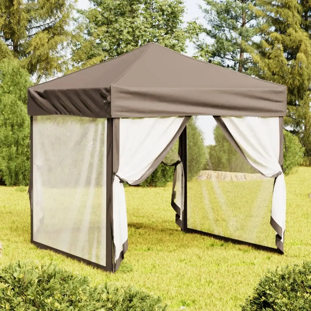 Tenda per Feste Pieghevole con Pareti Laterali Tortora 2x2 m