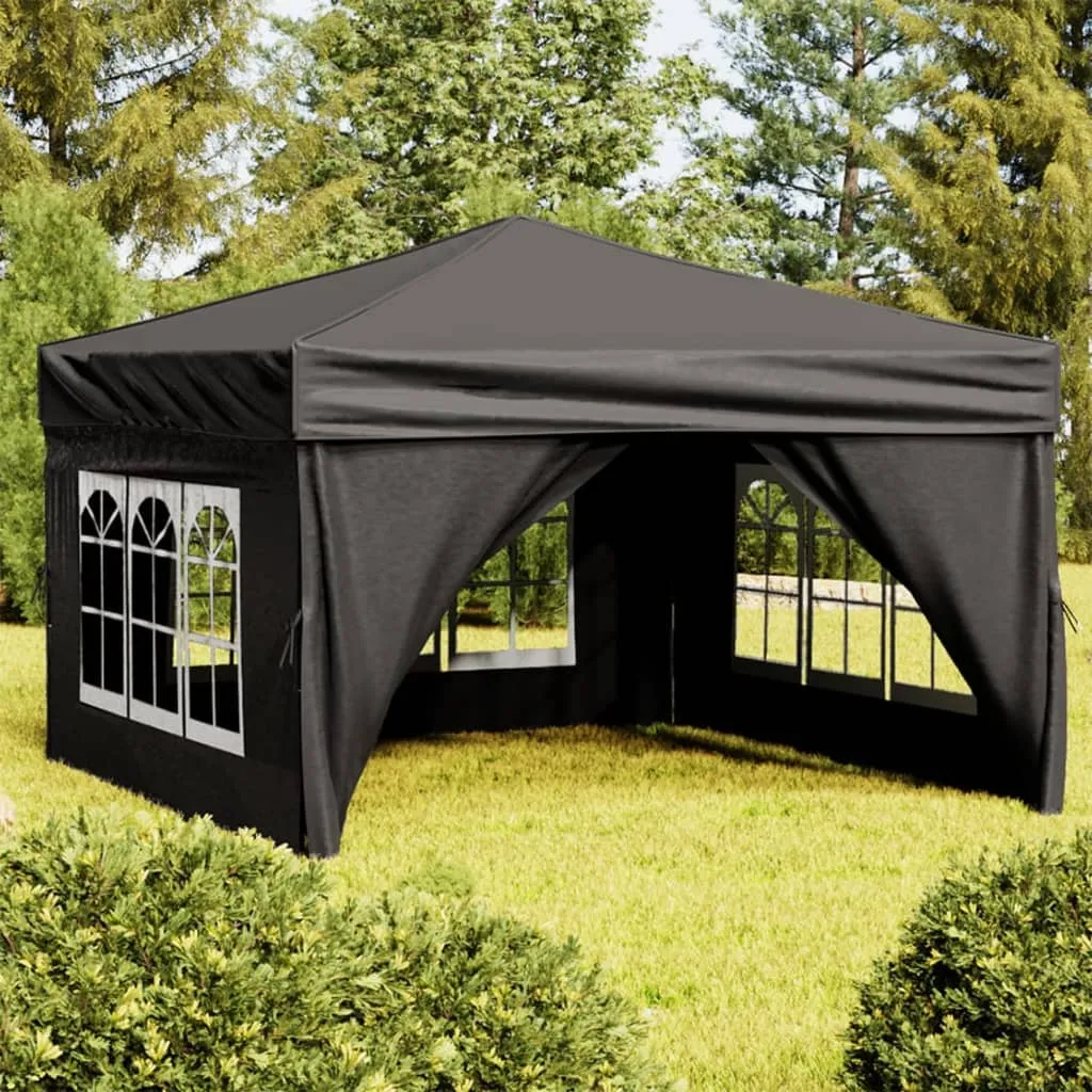 vidaXL Tenda per Feste Pieghevole con Pareti Laterali Nero 3x3 m