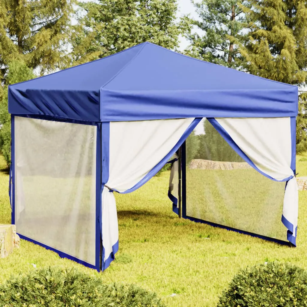 vidaXL Tenda per Feste Pieghevole con Pareti Laterali Blu 3x3 m