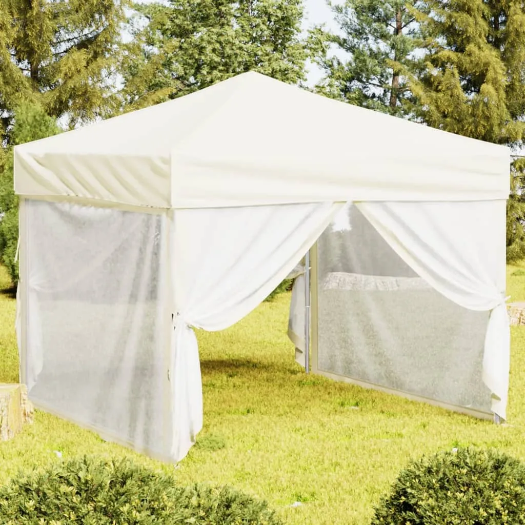 vidaXL Tenda per Feste Pieghevole con Pareti Laterali Crema 3x3 m