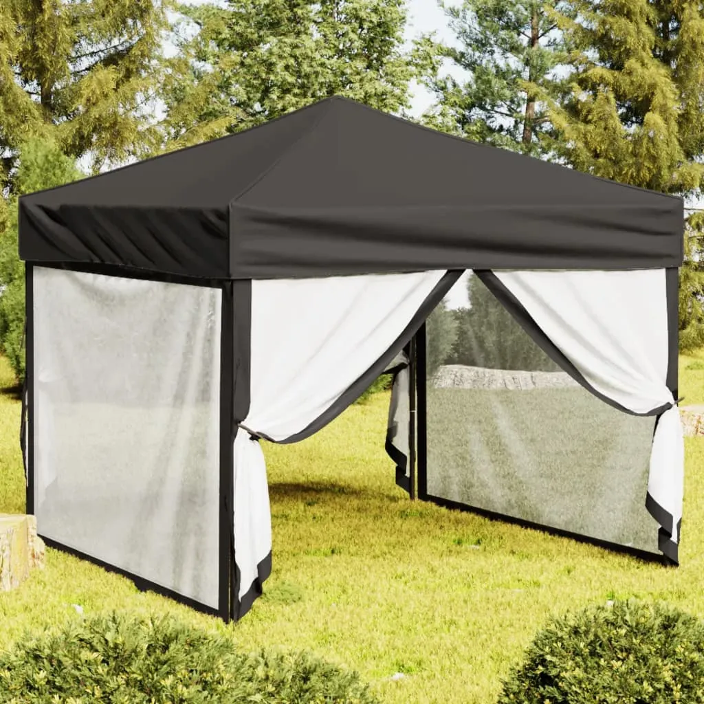 vidaXL Tenda per Feste Pieghevole con Pareti Laterali Antracite 3x3 m