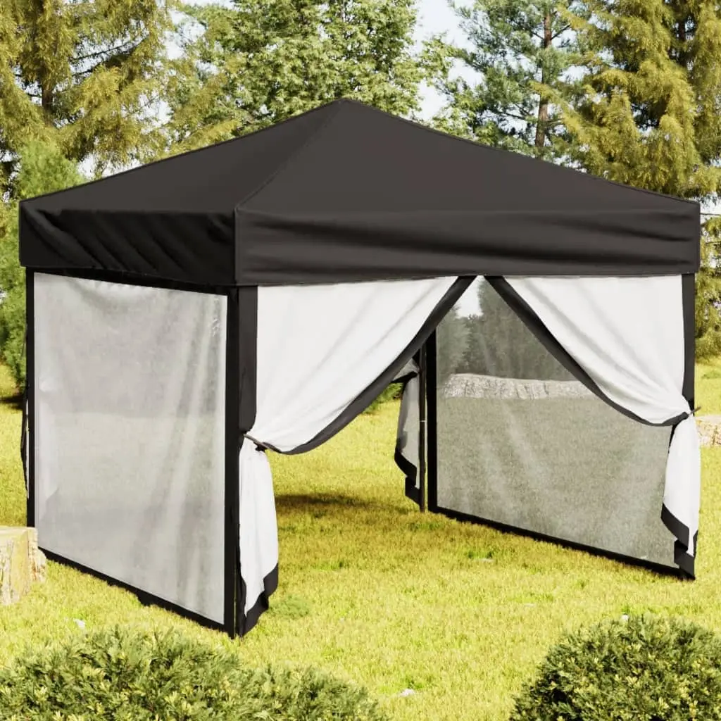 Tenda per Feste Pieghevole con Pareti Laterali Nero 3x3 m