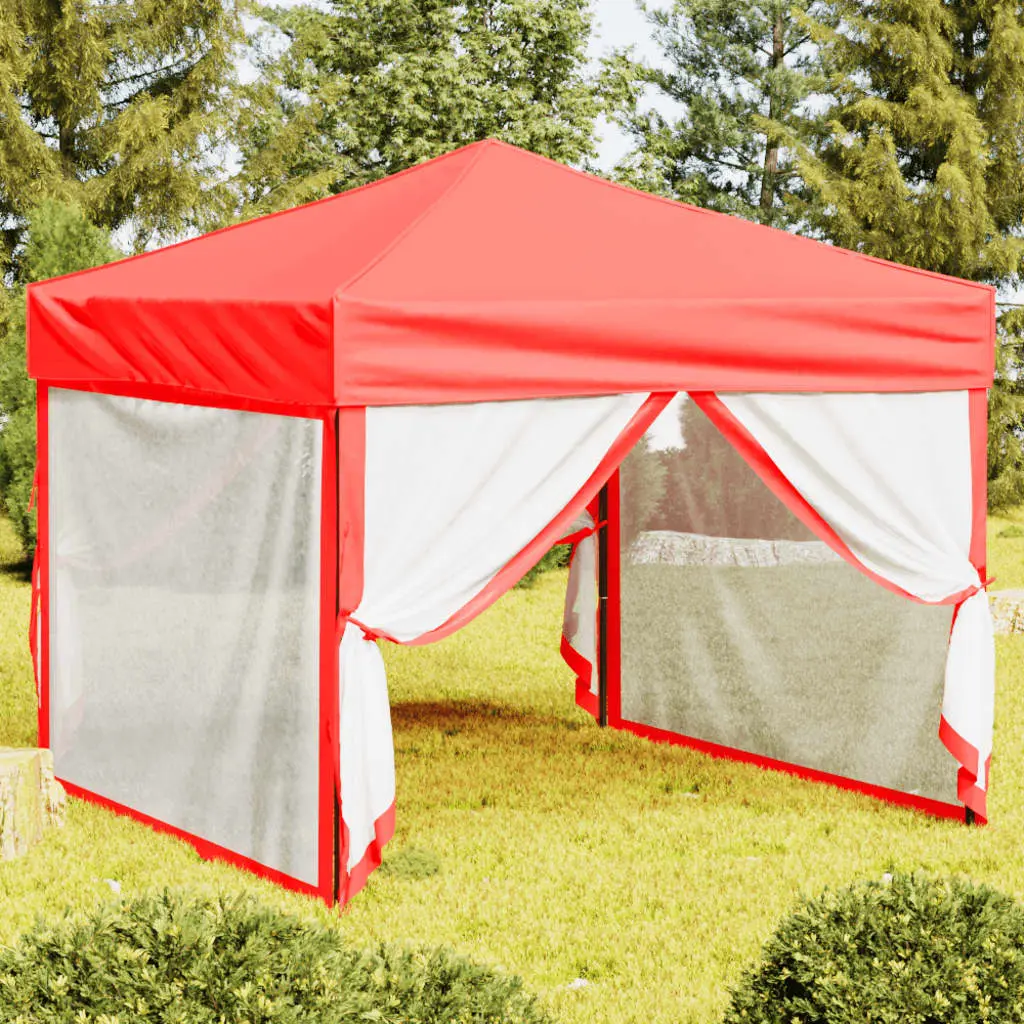 Tenda per Feste Pieghevole con Pareti Laterali Rosso 3x3 m